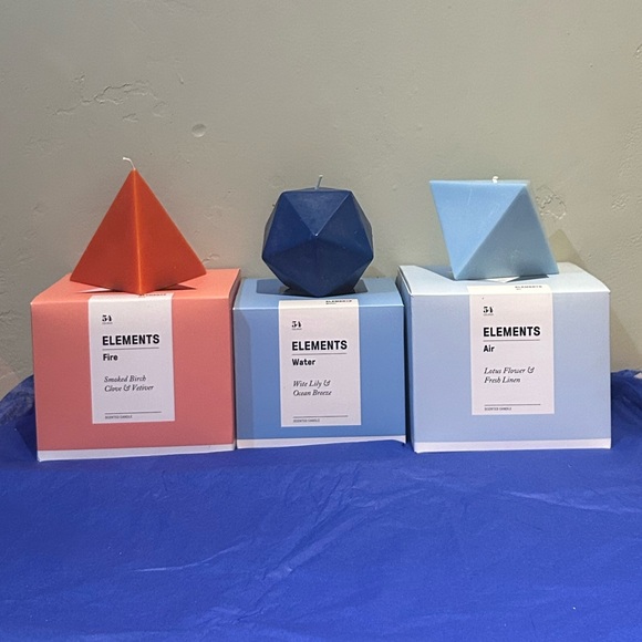 54 Celsius- ELEMENTS- Water, Air & Fire Geometric Shaped Scented Candle Trio - Picture 7 of 7